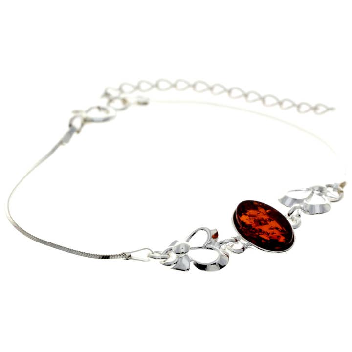 Bracelet ajustable en argent sterling 925 et ambre de la Baltique avec cœurs en argent - M559 pour la vente par SilverAmber Jewellery