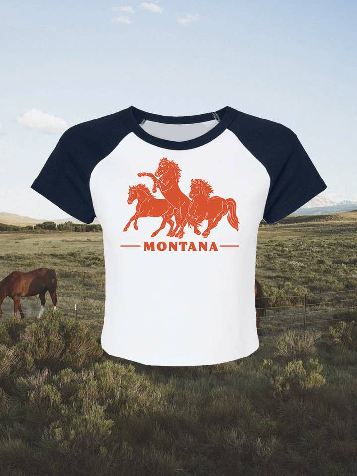 Paardenkracht Baseball Crop T-shirt voor wholesale door Intrigue Ink