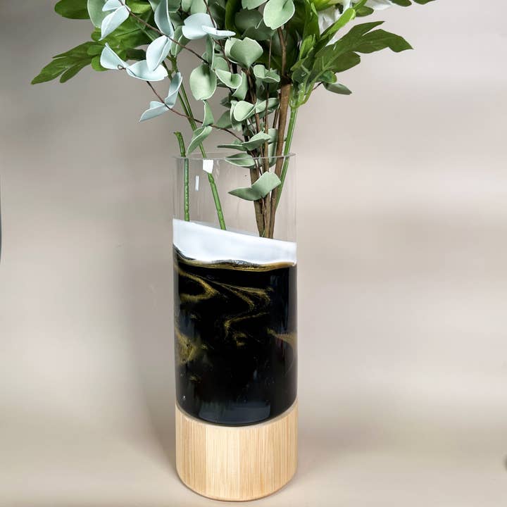 Lynn & Liana Designs - Wholesale Vase - NEW!!! Resin Accented Vase with Bamboo Base (NO TARIFFS)30