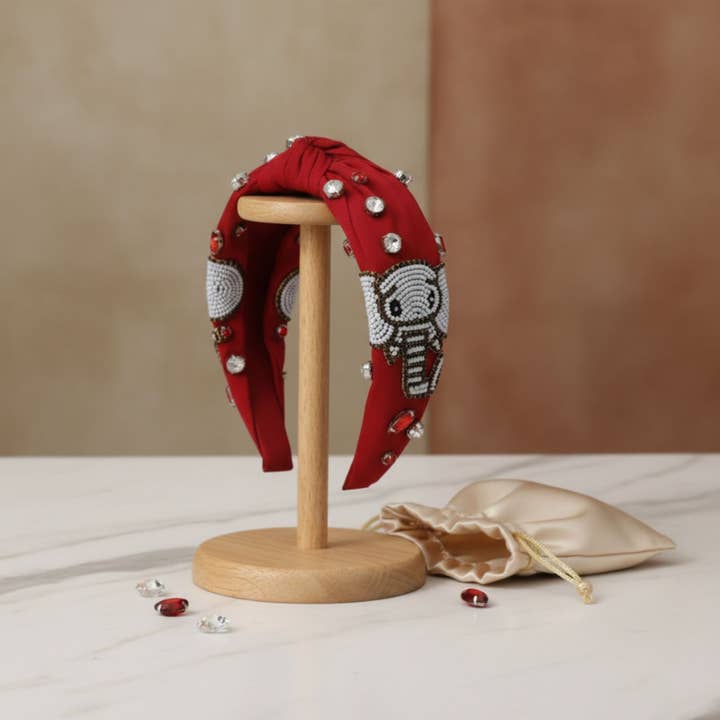 Banda de Cabelo Elefante Bordado Estilo Nó Borgonha por atacado de PinktownUSA