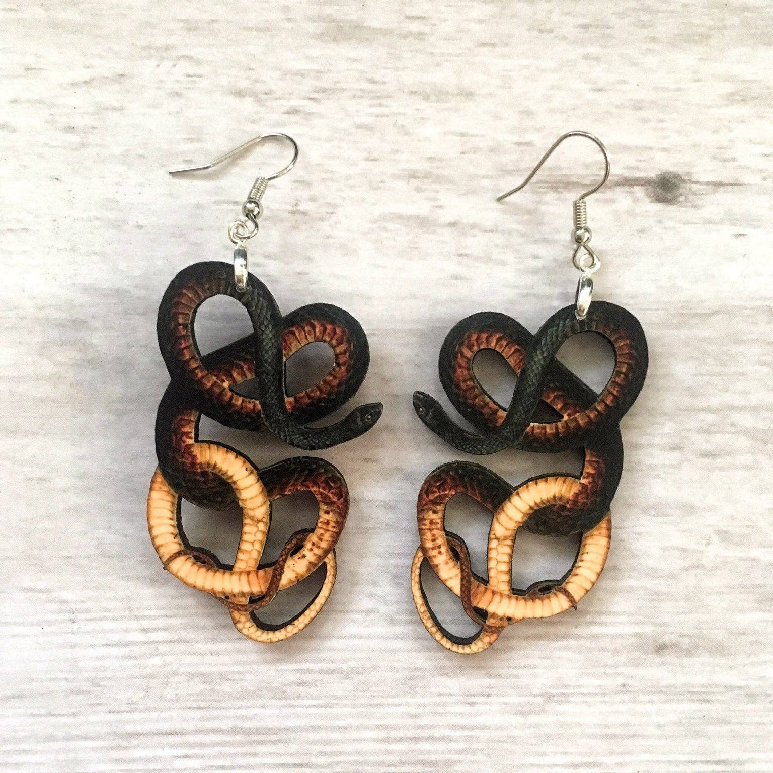Toad Hill Farm - Wholesale Dangle Earrings - Coachwhip Snake Earrings - Exotic Reptile - Laser Cut Wood5