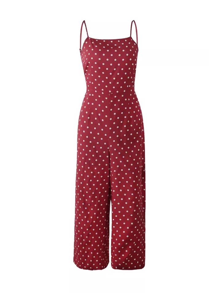 FS Collection - Venta al por mayor Vestido - Mujer - Mono tipo culotte anudado en lunares color vino