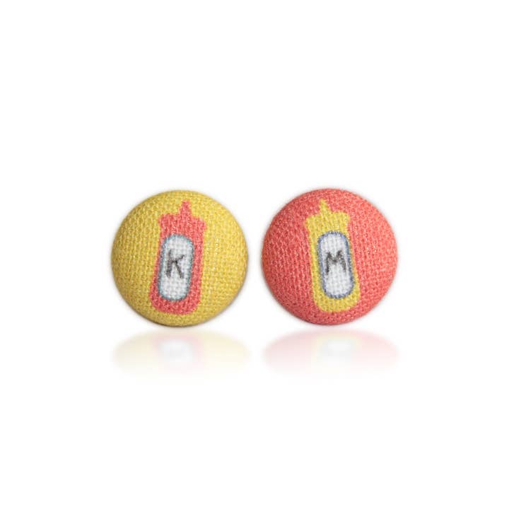 Rachel O's - Wholesale Stud/Post Earrings - Ketchup and Mustard Fabric Button Earrings4