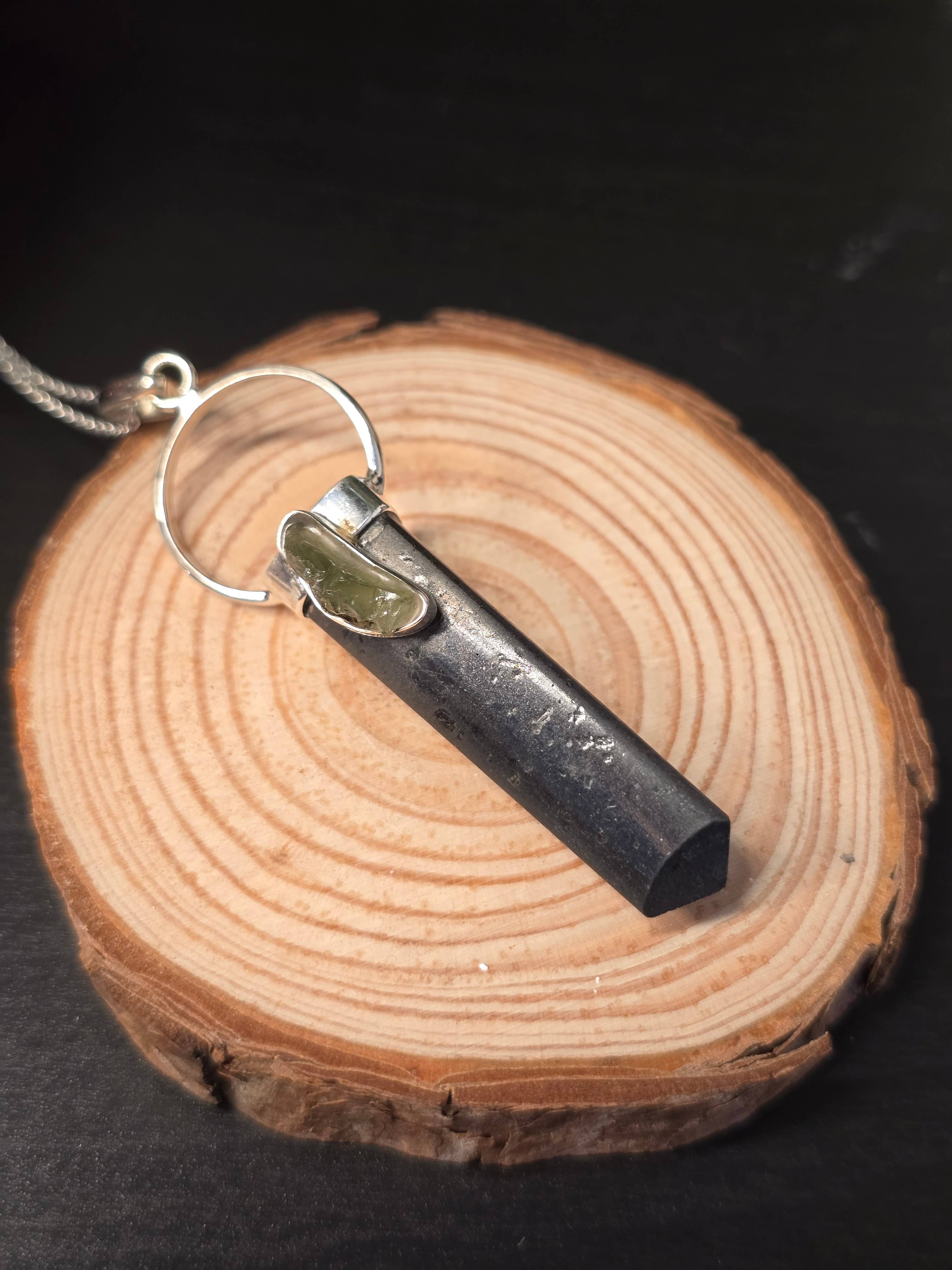 Crystal Cove Minerals – wholesale Jewellery set – Moldavite and Black Tourmaline Sterling Silver Pendants & Ch2