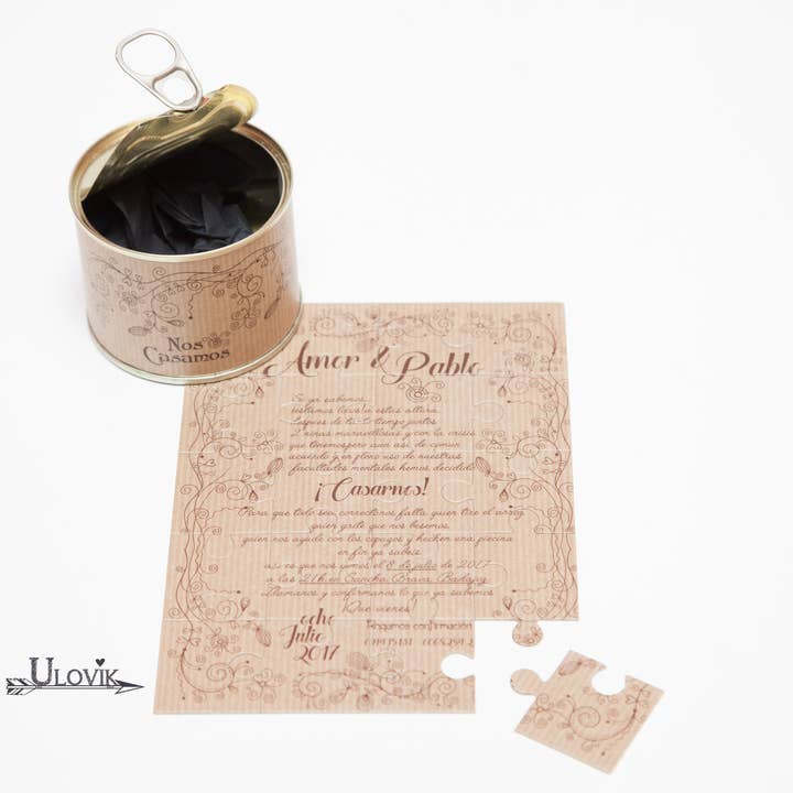 Bröllopsinbjudan pussel i plåtburk “Kraft” för wholesale av Ulovik