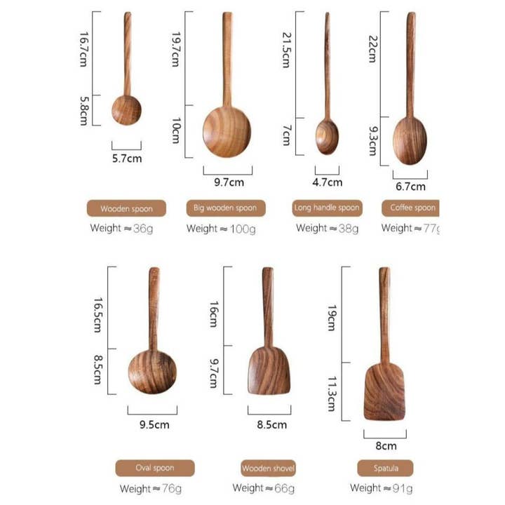 Homerely - Wholesale Kitchen Utensil Set - 7 Pcs Natural Teak Wooden Cooking Utensil Set