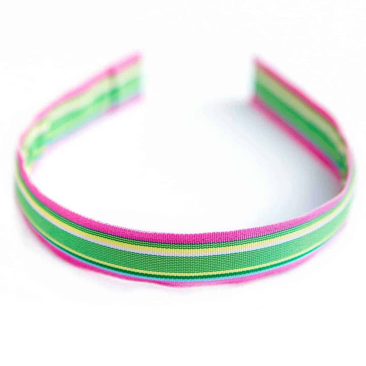 Medium Headband Pink and Green Striped Ribbon Collection for wholesale by Bows Etc.