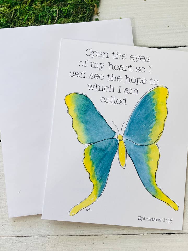 Open the Eyes of My Heart - Eph 1:18 Butterfly Card for wholesale by Krafty Inc