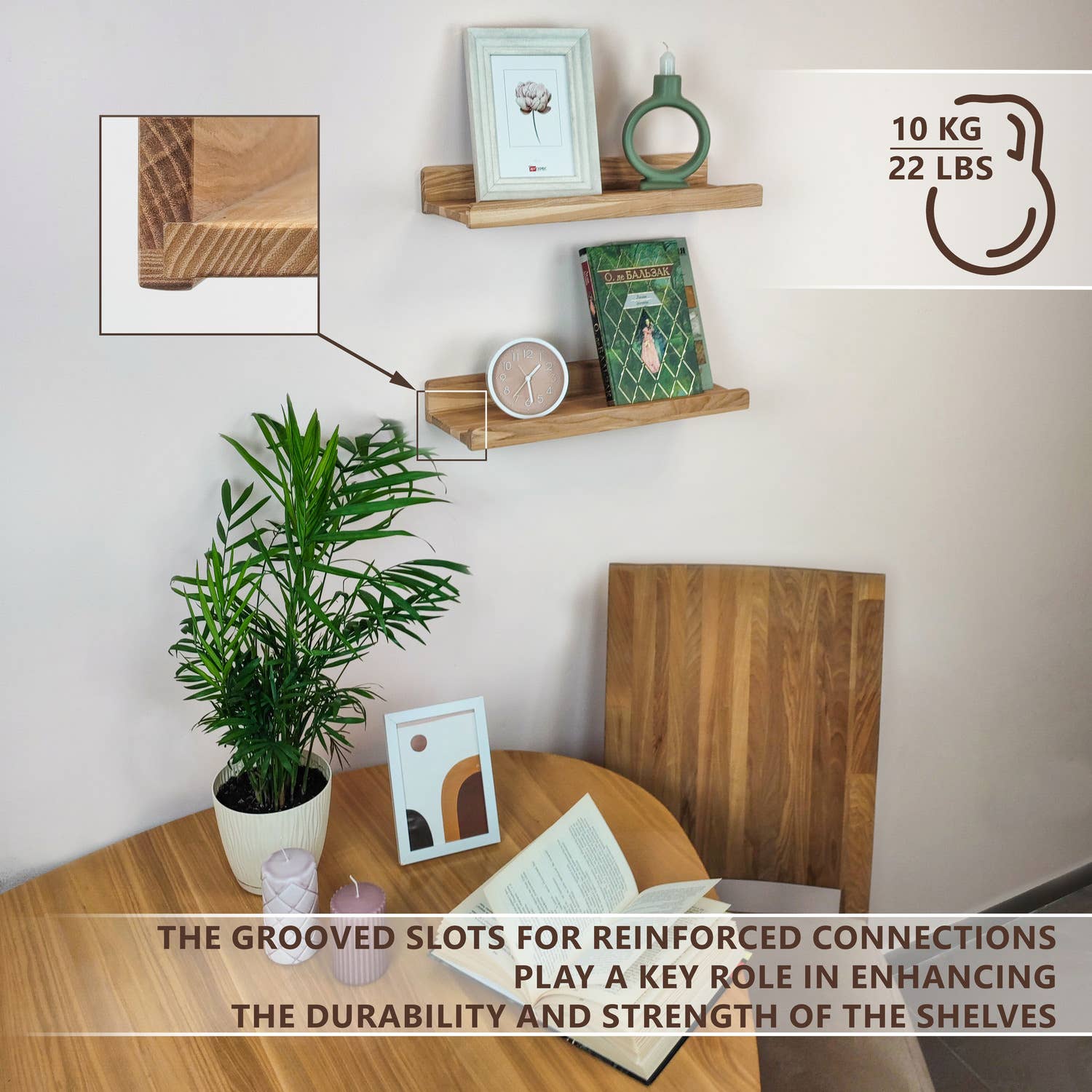 Wood Wedge - Vente Étagères murales - Étagère murale flottante en bois avec rebord, étagère d'exposition 40 cm14