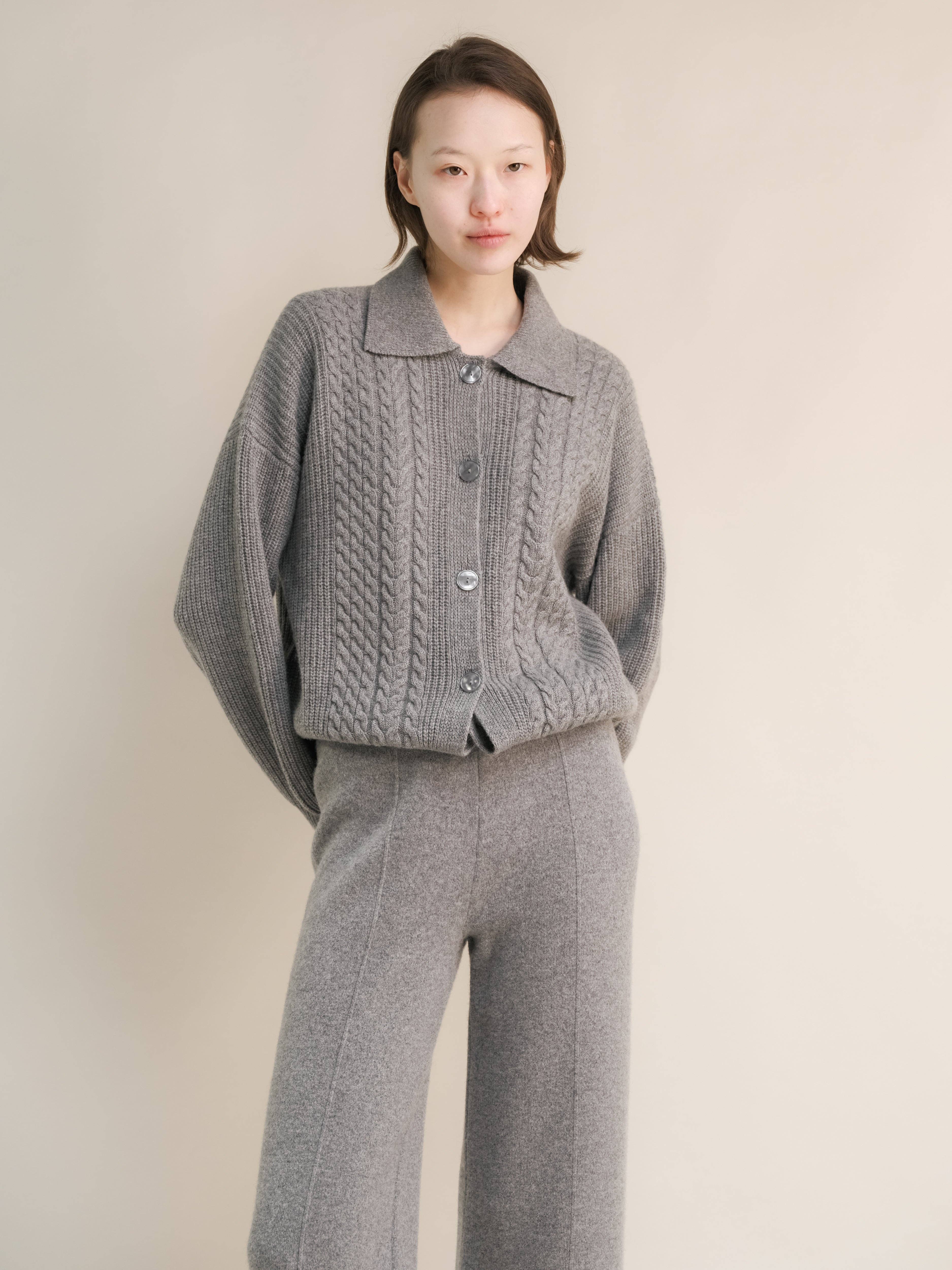 Lèmme – Cardigan - Mulher por atacado – Cardigan polo com tramas em mistura de cashmere21