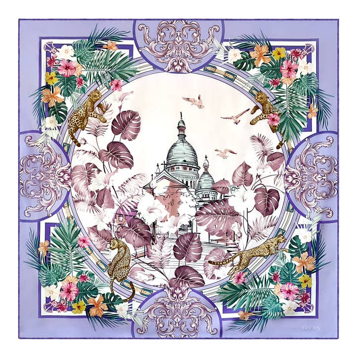 36x36" Hand-rolled Hem Silk Twill Scarf, Double-Sided Print, Violet for wholesale by THE COTTON & SILK