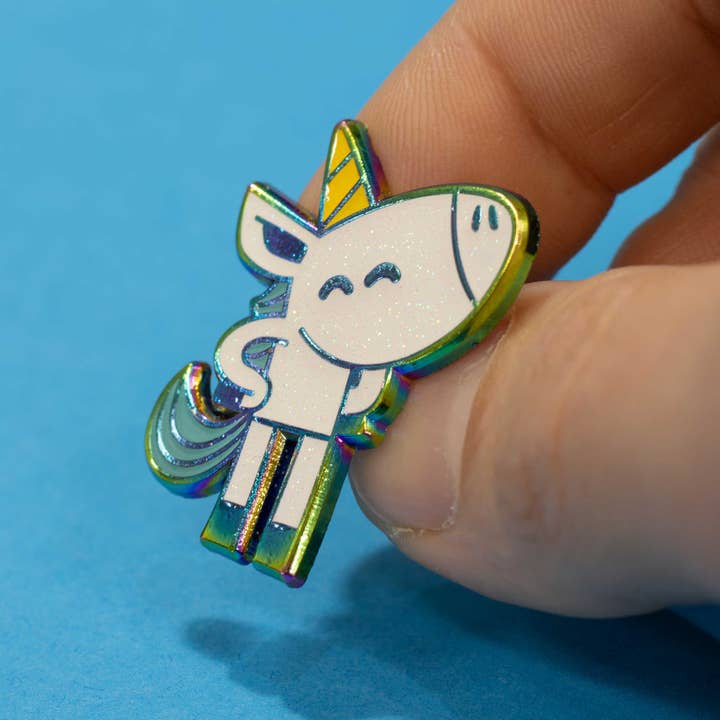 Hi, Hello There - Wholesale Lapel Pin/Button - Happy Unicorn | Glitter Rainbow Enamel Pin3