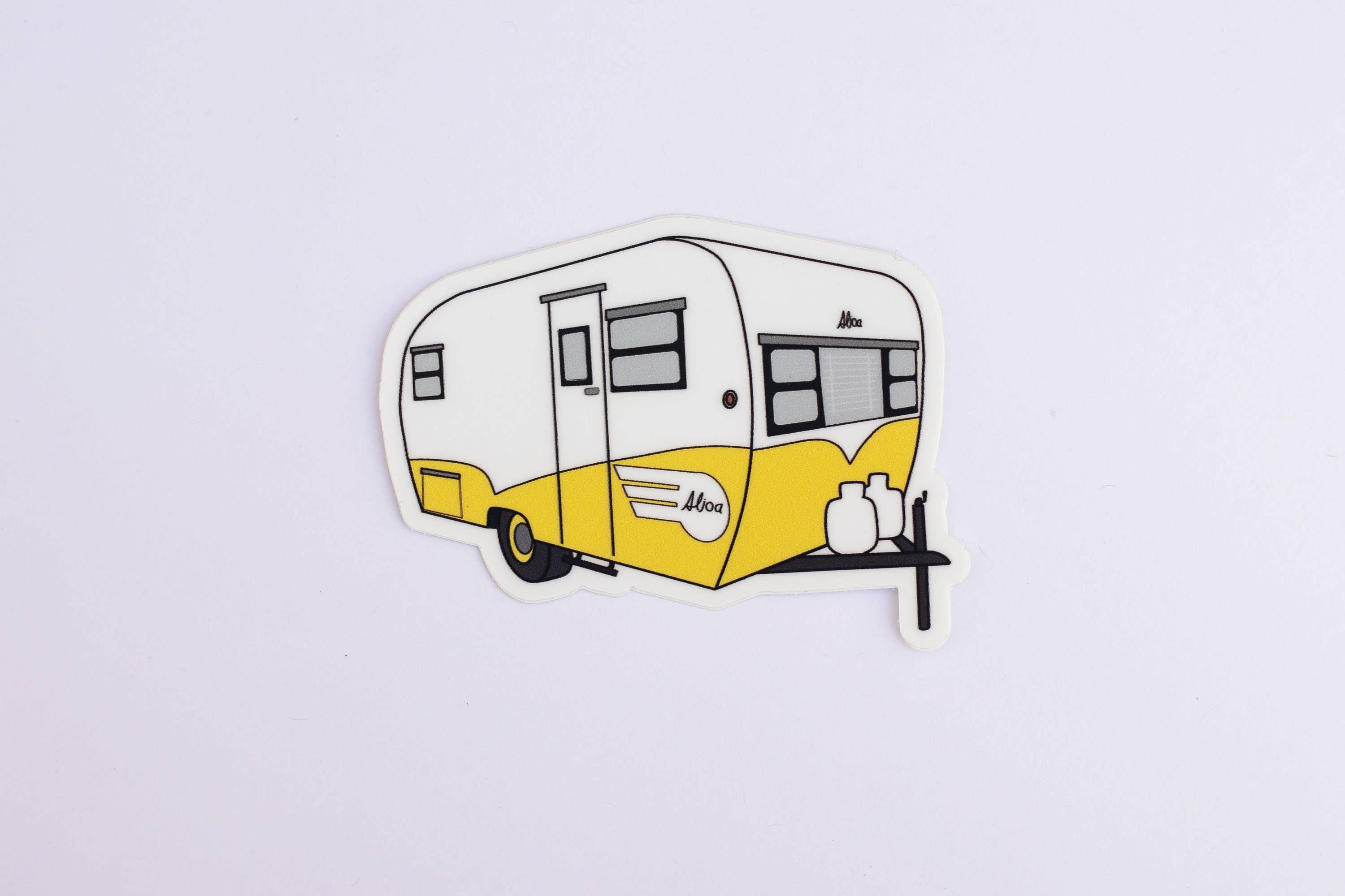Extremely Retro - Wholesale Sticker - 1960's Yellow Aljoa Travel Trailer Sticker/Magnet2