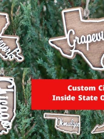 Custom City and State Ornament for wholesale by The Little Ornament Shop