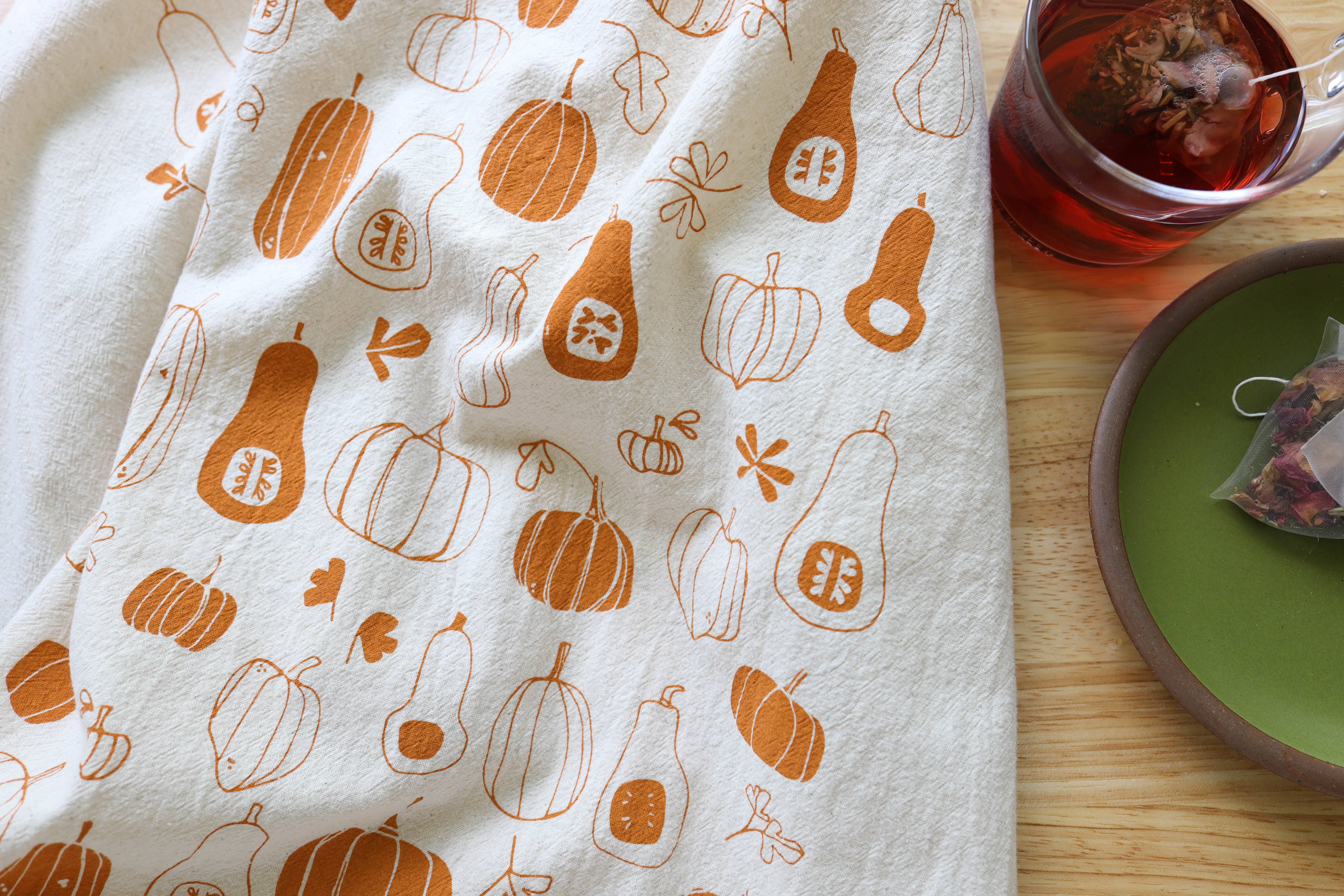 The High Fiber - Vendita all'ingrosso Strofinacci - Canovaccio stampato a mano con zucca e zucca invernale per l'autunno8