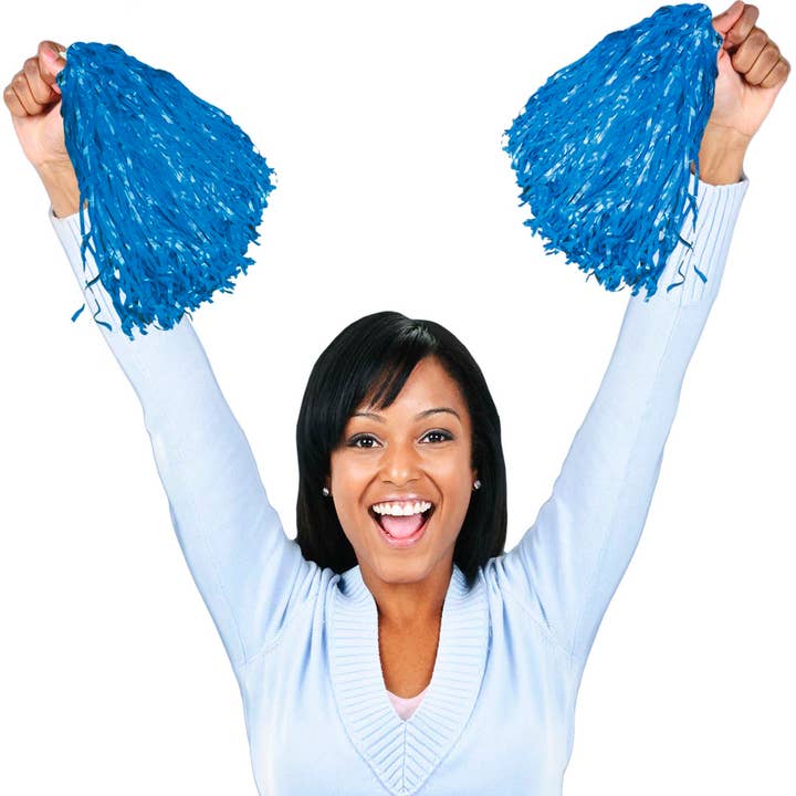 16" Blue Cheerleading Pom Poms - 40g with 400-500 Streamers for wholesale by Windy City Novelties