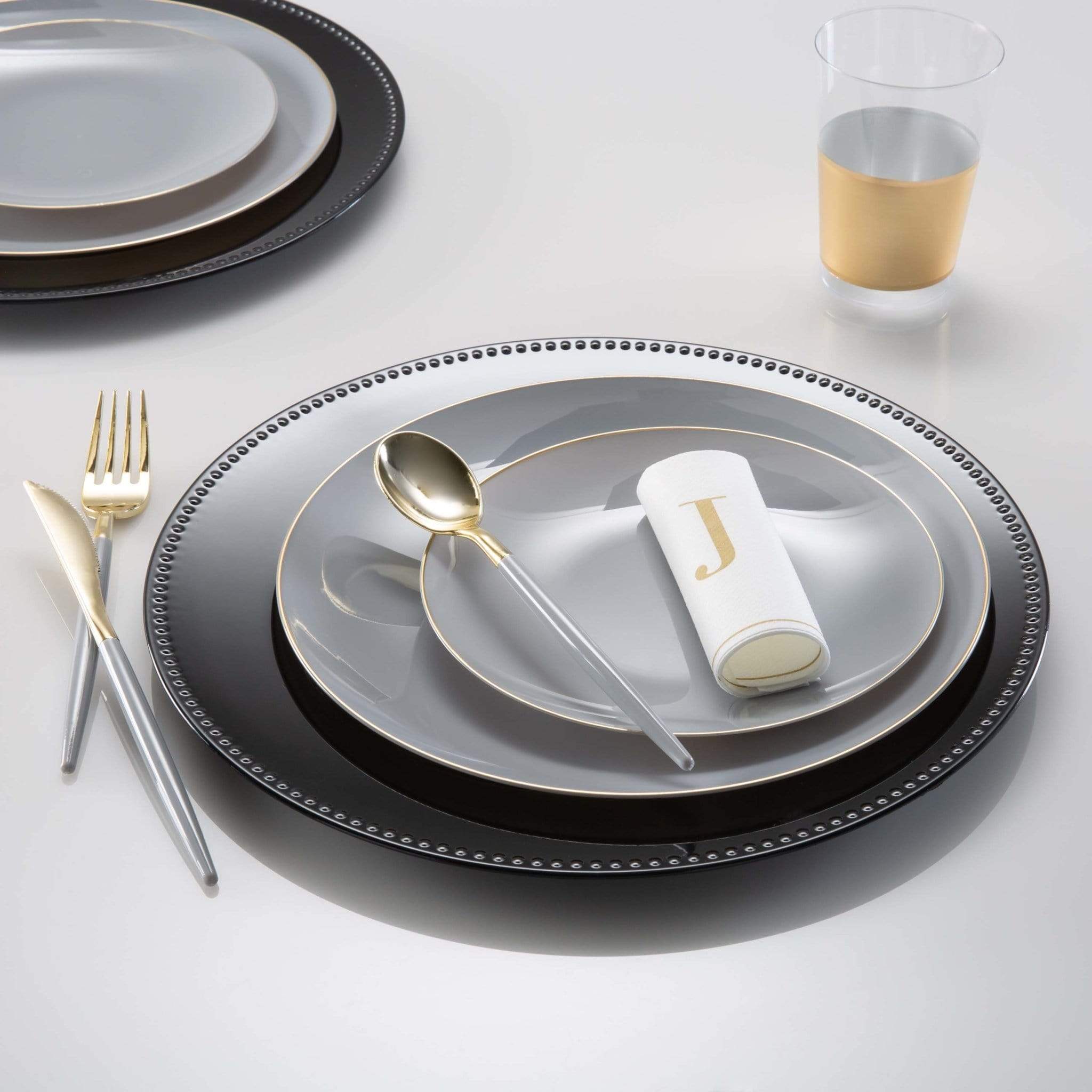 Luxe Party - Venta al por mayor Bajoplato - Placa de cargador de plástico redondo con cuentas negras | 1 cargador1