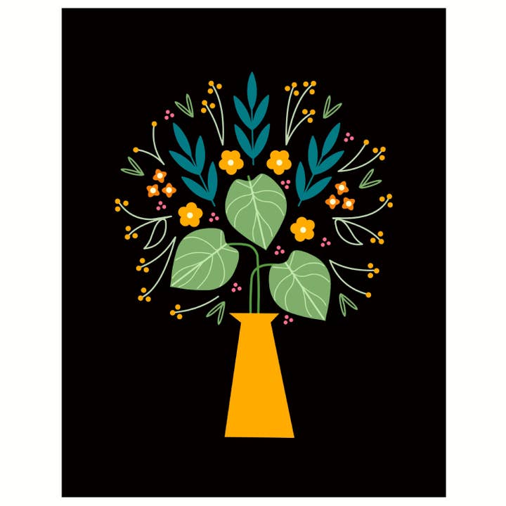 Gelbe Blumenvase Kunstdruck für den Großhandel von Amber Leaders Designs