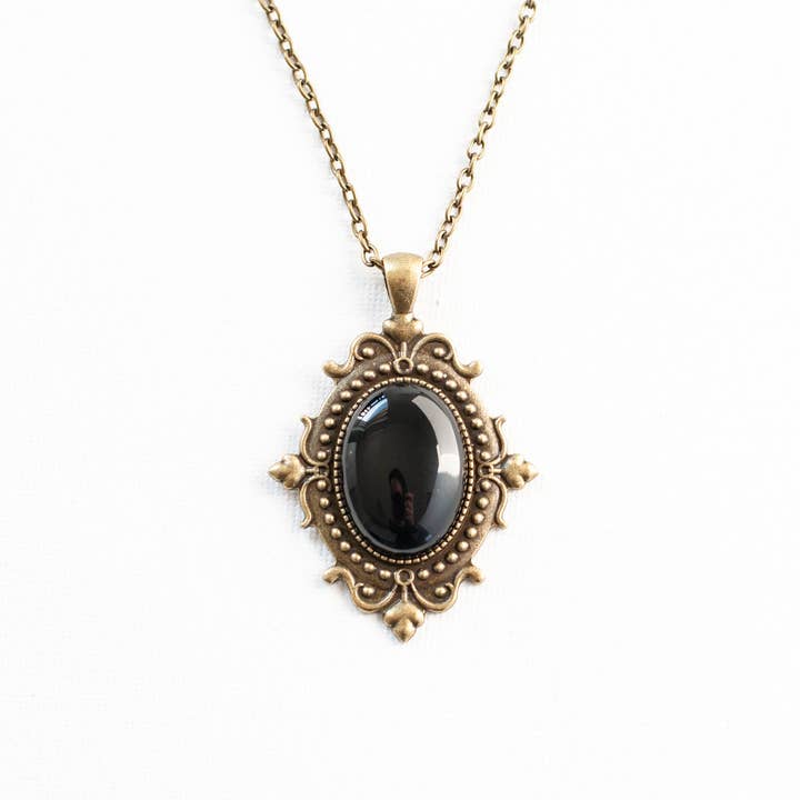 Decadent Designs – wholesale Hänge-/berlockhalsband – Gothic Halsband med svart Onyx hänge och brons kedja