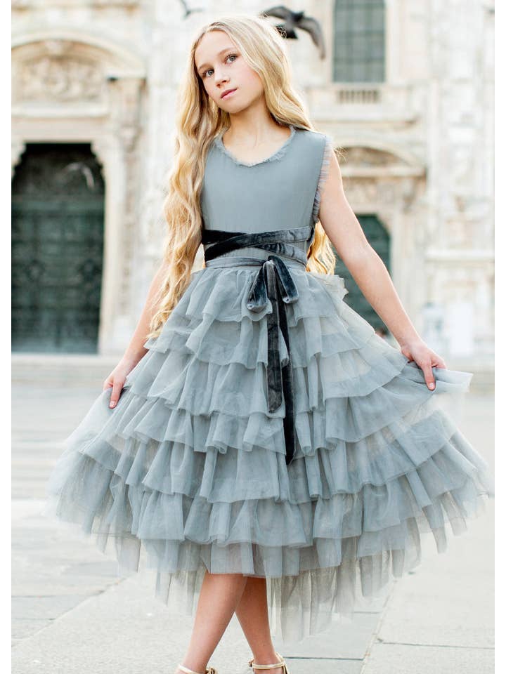 Joyfolie - Wholesale Dress - Kids - Geneva Petticoat Dress in Dusty Blue
