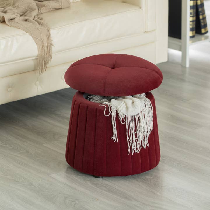 Quickway Imports - Wholesale Ottoman - Tufted Velvet Mushroom Shape Storage Ottoman Stool Trunk