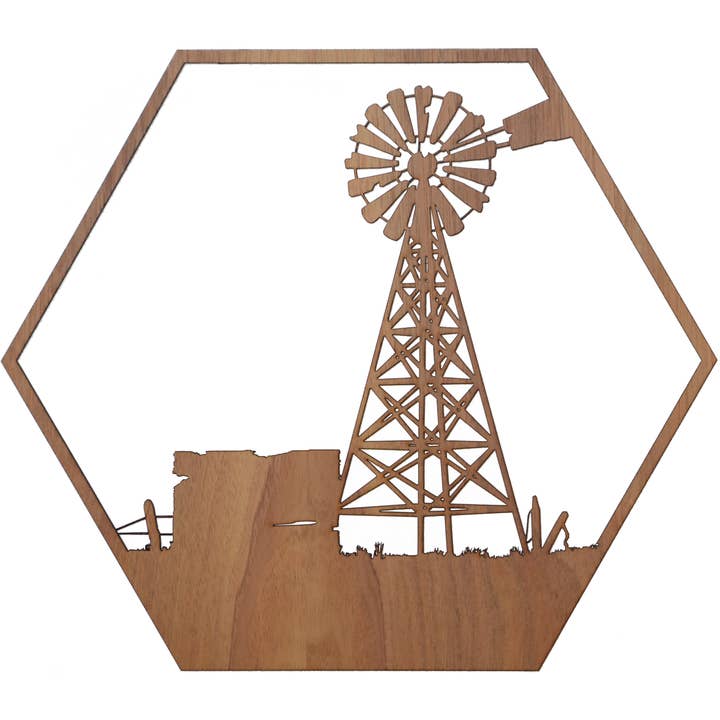 Straya Art - Wholesale Wall Accent - Rustic Windmill Hexagon Wall Art1
