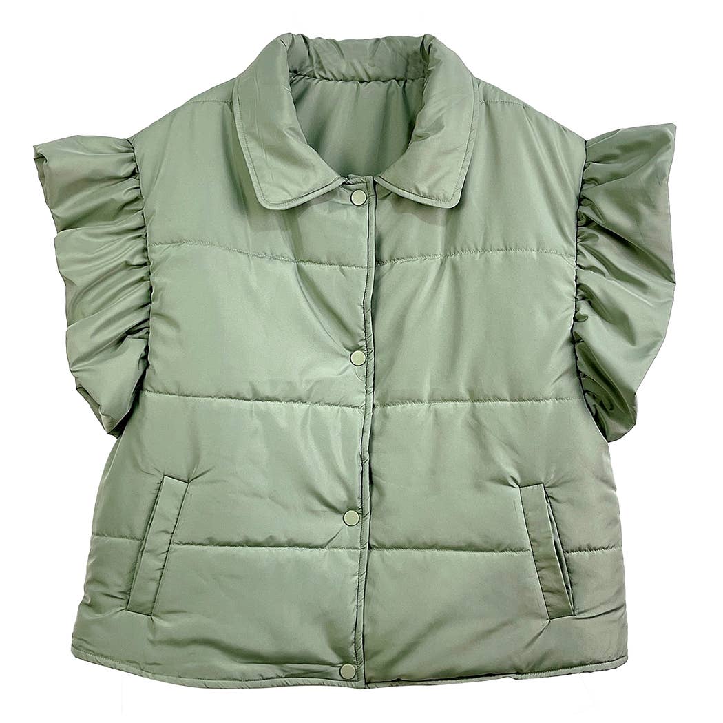 Fashion City - Wholesale Outerwear Vest - Women's - Ruffle Short Sleeve Puffer Padded Vest 12