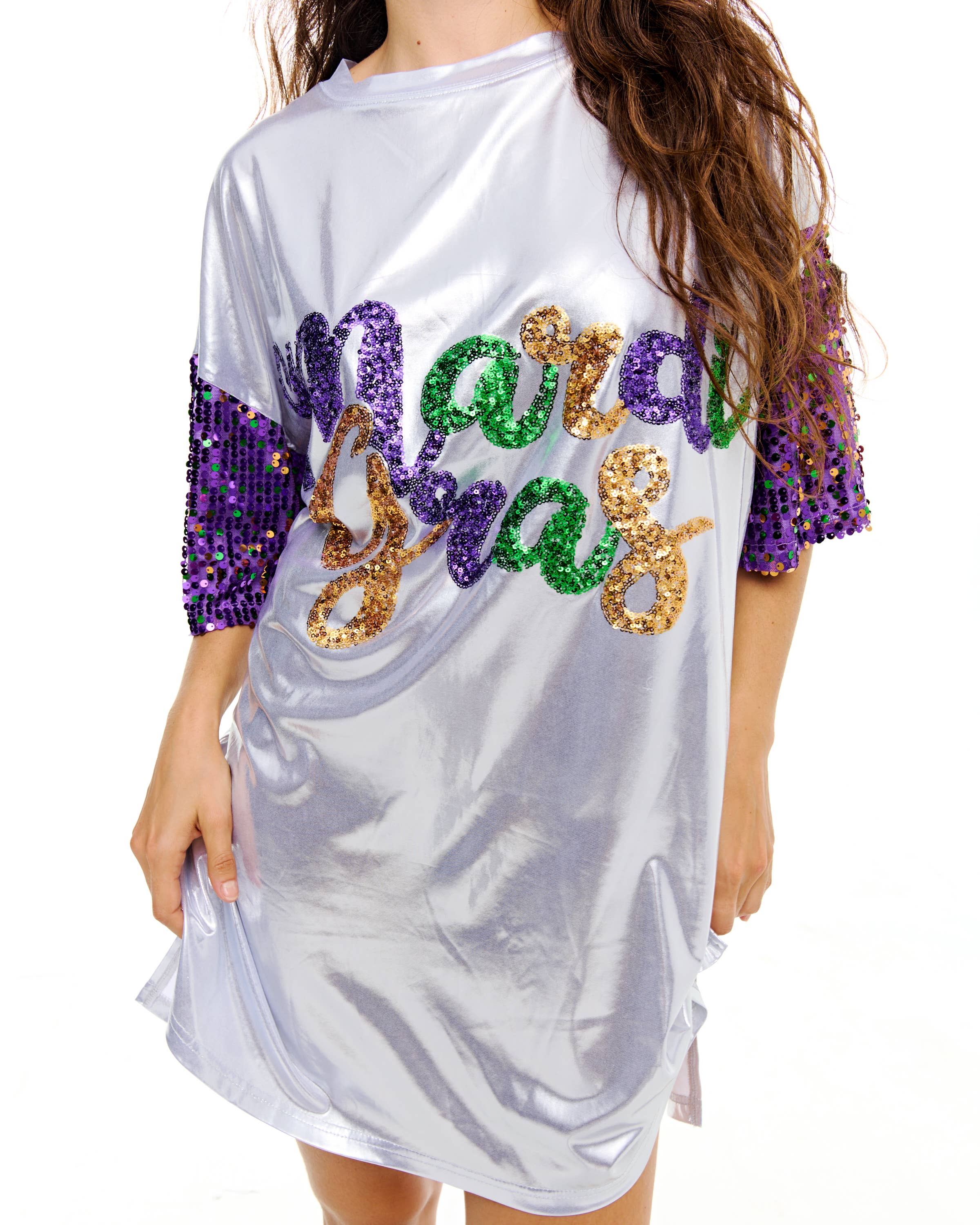 SongLily - Wholesale Dress - Women's - Mardi Gras sparkle/metallic T-shirt dress 1