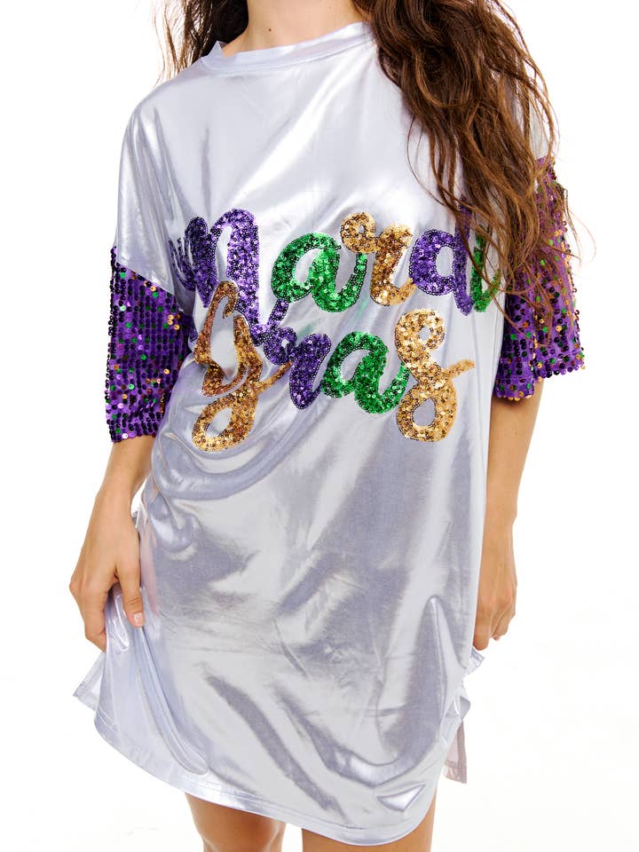 SongLily - Wholesale Dress - Women's - Mardi Gras sparkle/metallic T-shirt dress 1