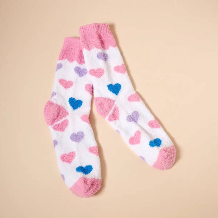 ASST Fuzzy Heart Print Socks Gift Set – 4 Pairs for Christmas Gift for wholesale on Faire6