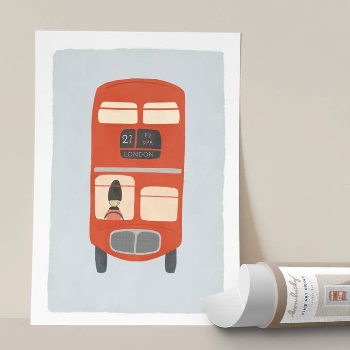 London Bus Illustration Wall Art Print for wholesale by Born Lucky