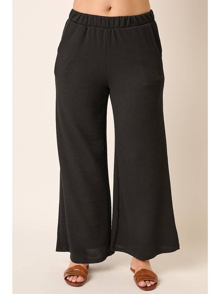 P9662PL-PLUS RIB KNIT TEXTURE ELASTIC WAIST WIDE LEG PANTS for wholesale by mittoshop
