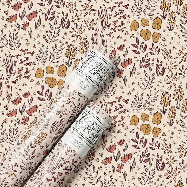 Hand Drawn Wildflowers Wrapping Paper Roll for wholesale by Flourish & Bloom Studio