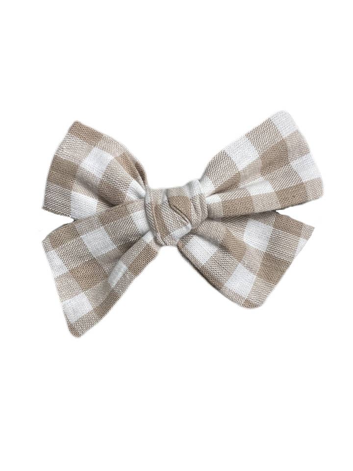 Taupe Gingham Simple Bow for wholesale by Mini Melon