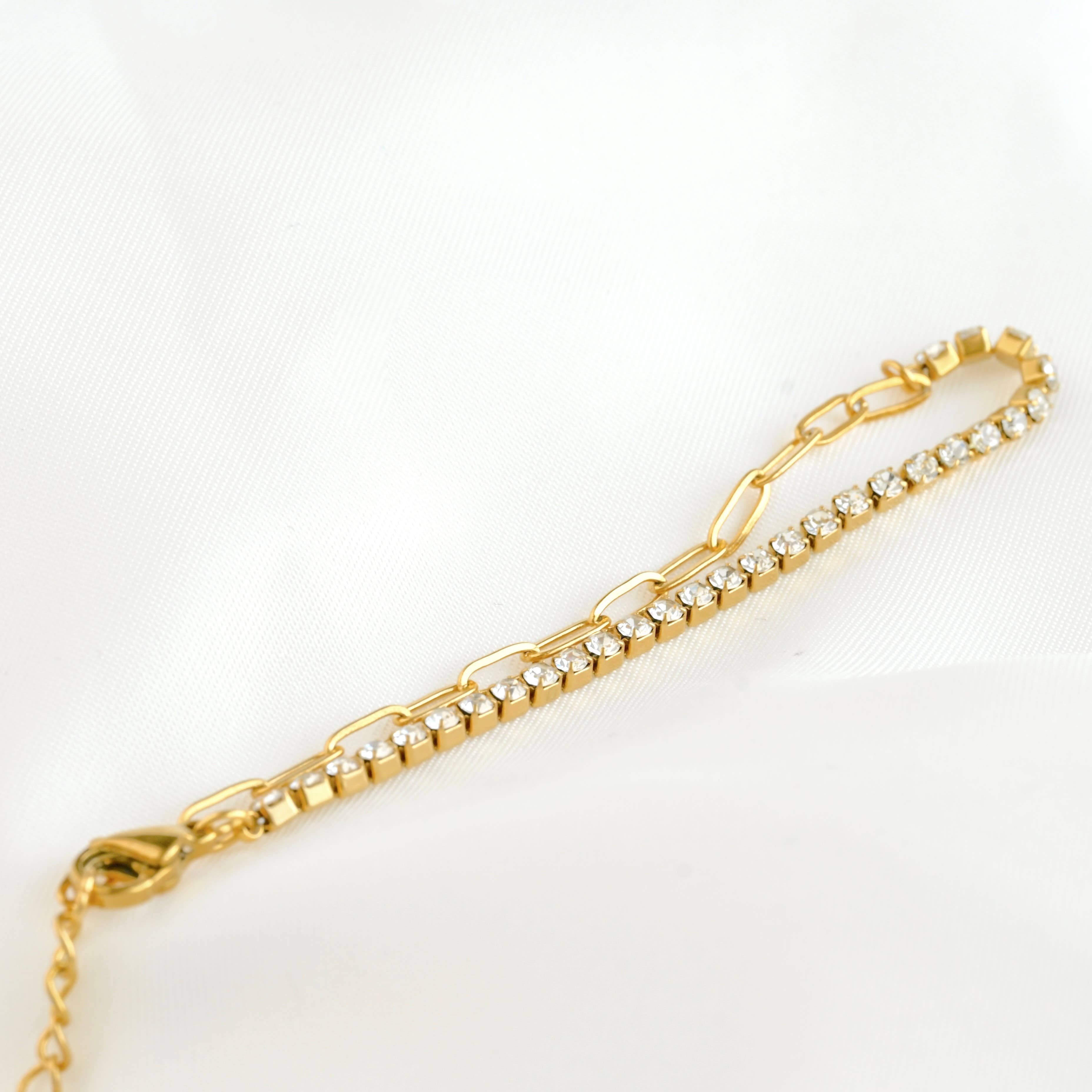 Blueyejewelry - Vente Bracelets maillon et chaîne - Bracelets en acier inoxydable plaqué or 18 carats - perles, maille papier, et tennis4