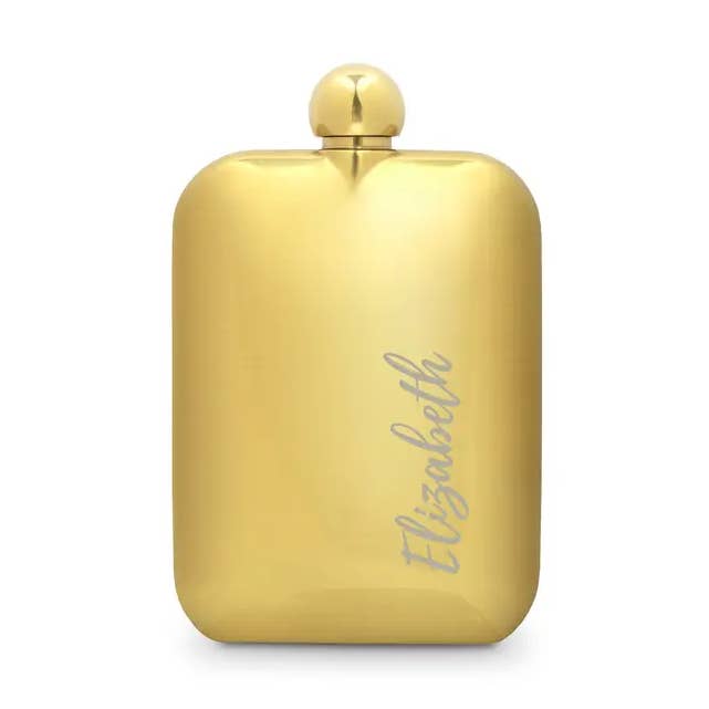 Weddingstar Inc. - Wholesale Flask - Gold Metal Round Edged Hip Flask - Calligraphy0
