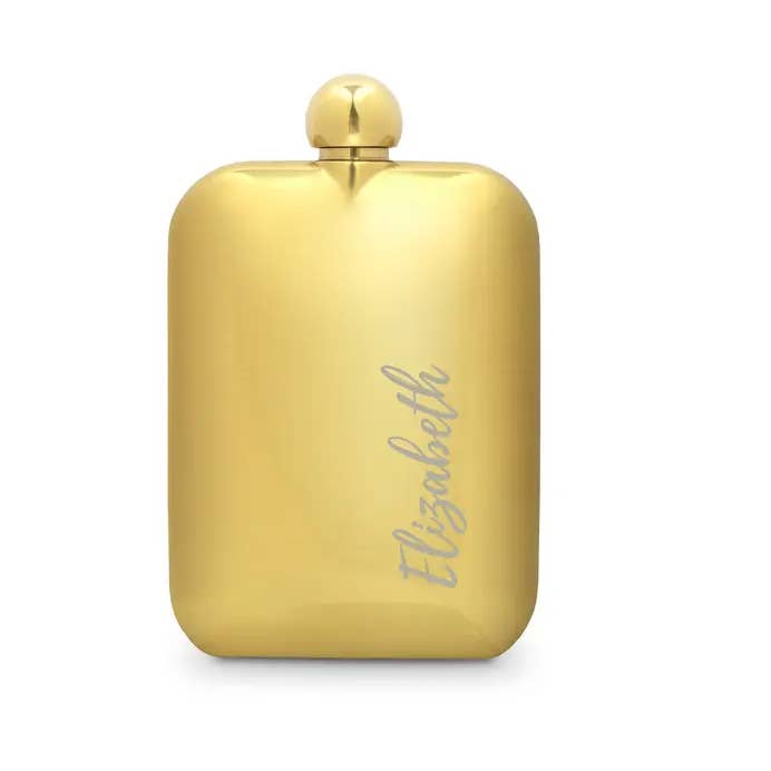 Weddingstar Inc. – wholesale Flask – Gold Metal Round Edged Hip Flask - Calligraphy