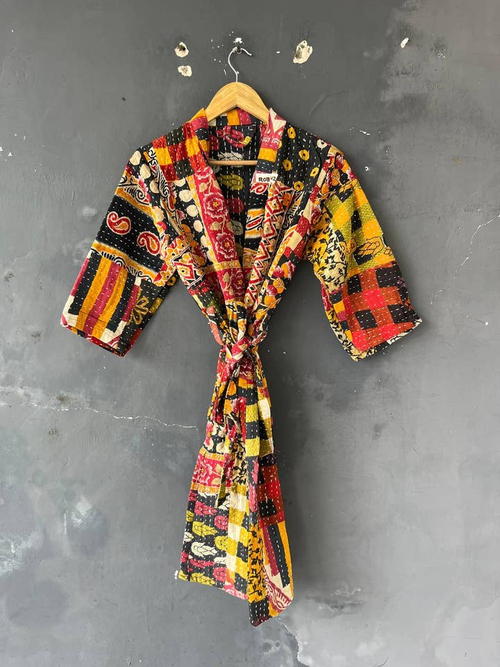 Bhawana Handicrafts - Venta al por mayor Kimono - Mujer - Batas kimonos serigrafiadas de algodón con puntadas kantha