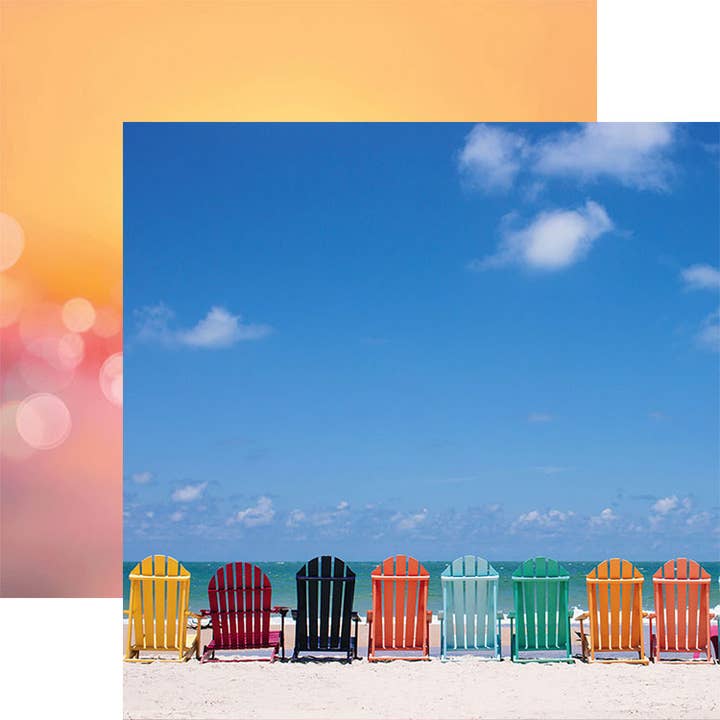 Paper House Productions - Wholesale Scrapbook - Chairs on the Beach Double Sided 12"x12" Scrapbook Paper
