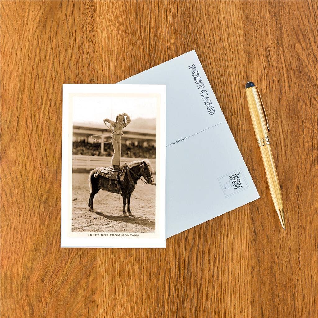 Found Image Press - Wholesale Postcard - Postcard MT-268 Greetings from Montana, Little Girl Roping o1