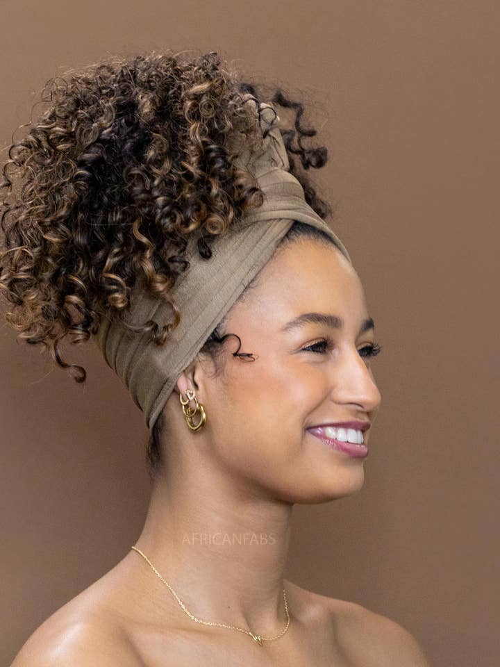 Tan kleurige hoofdband van rekbare jersey stof - turban voor wholesale door AfricanFabs