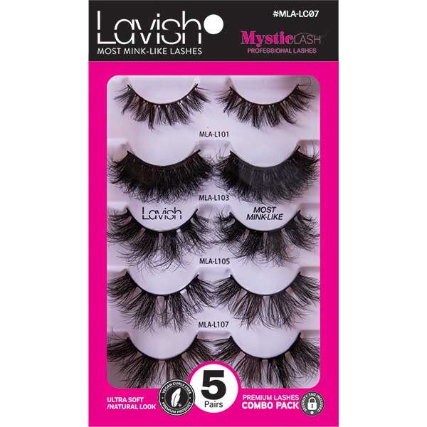 Majestic Wholesale - Wholesale False/Fake Eyelashes - MysticLash Lavish Combo Pack 5 Pairs of Ultra-Soft Lashes