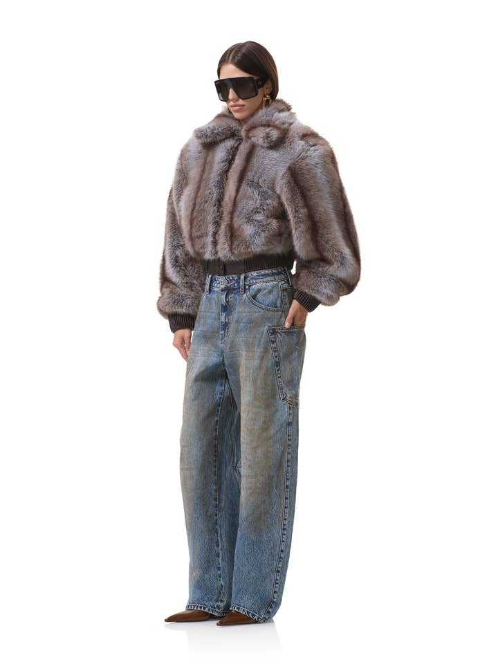 Striscia Marrone Lilla Giacca Bomber in Pelliccia Adelaide - Righe Marrone Lilla in vendita all'ingrosso su Faire2