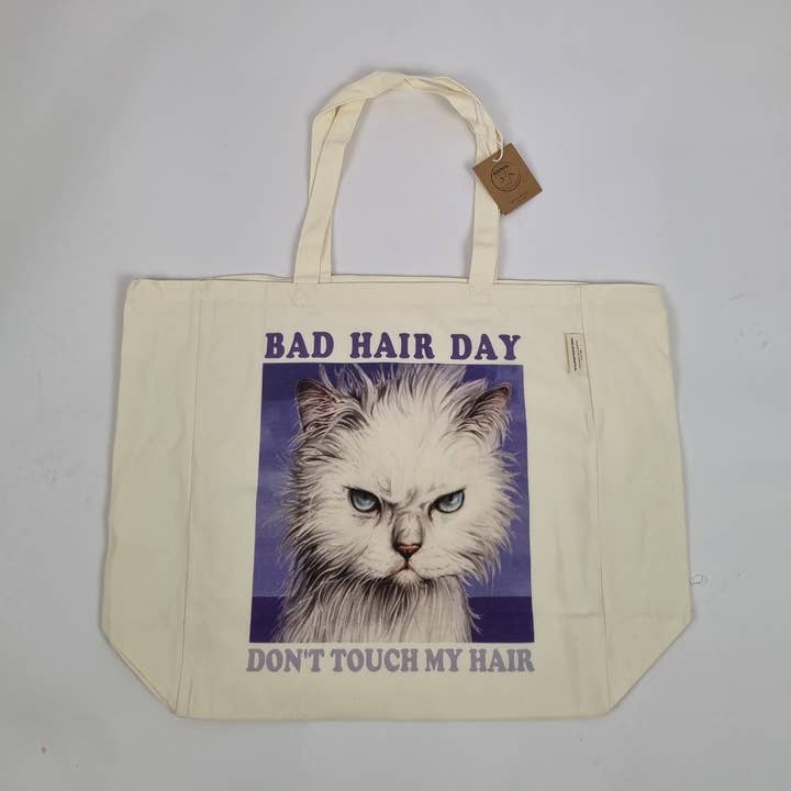Cotton shopping tote with print - Bad Hairday Cat for wholesale by Animal Prints