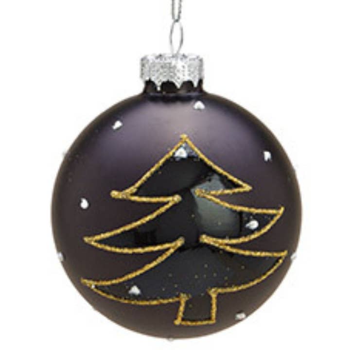 Wurm - Wholesale Christmas Decoration - Christmas Bauble Glitter Christmas Design made of Glass, Set of 4, Black/Gold Ø8cm5