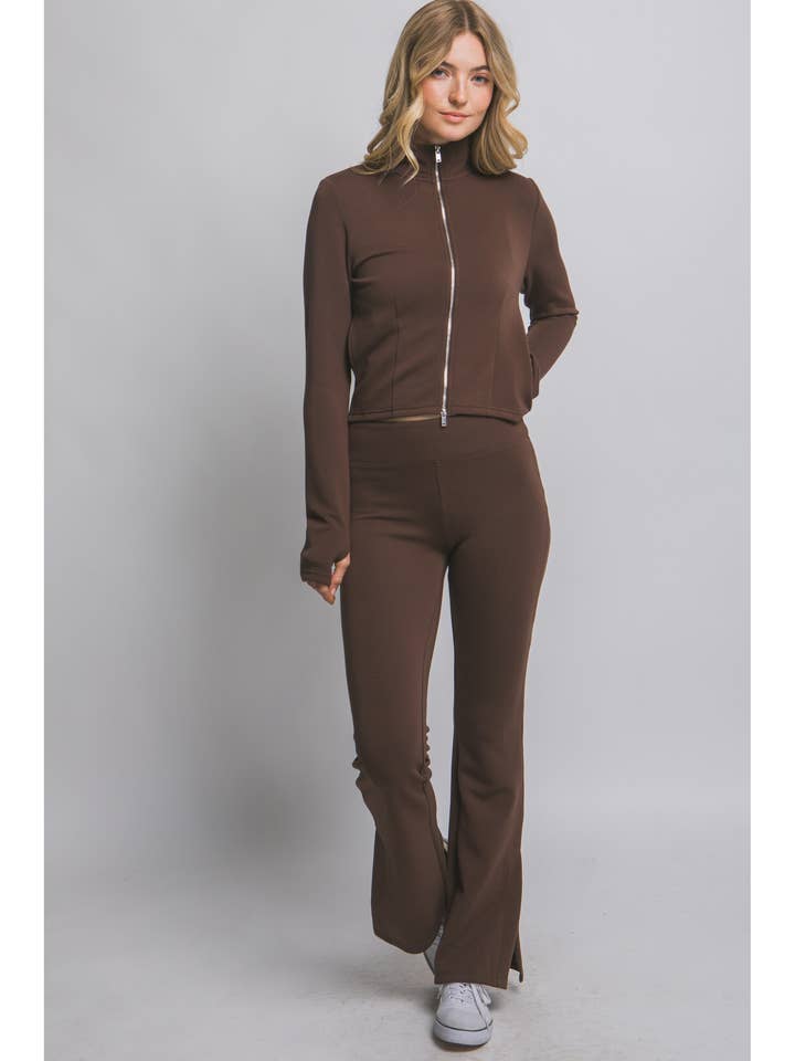 Mock Neck Zip Up Flare Pant Set for wholesale by ITSSY