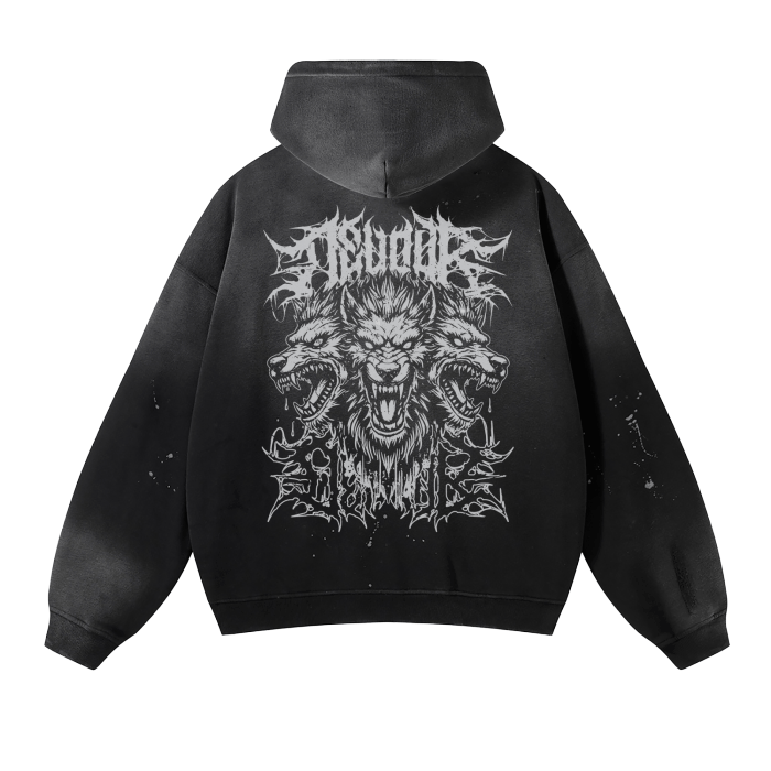 Zwart Verslind Grunge Cerberus Verontruste Hoodie voor groothandel op Faire8