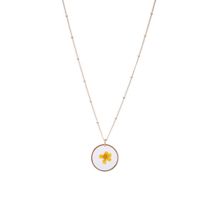 CGB Giftware – wholesale Hänge-/berlockhalsband – Live Happy 'Hello Sunshine' Pressad Blomma Halsband
