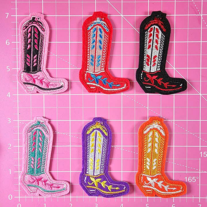 Scratch Decor - Wholesale Patch - Red Blue USA Cowgirl Boot Felt Embroidery Iron On Patch2