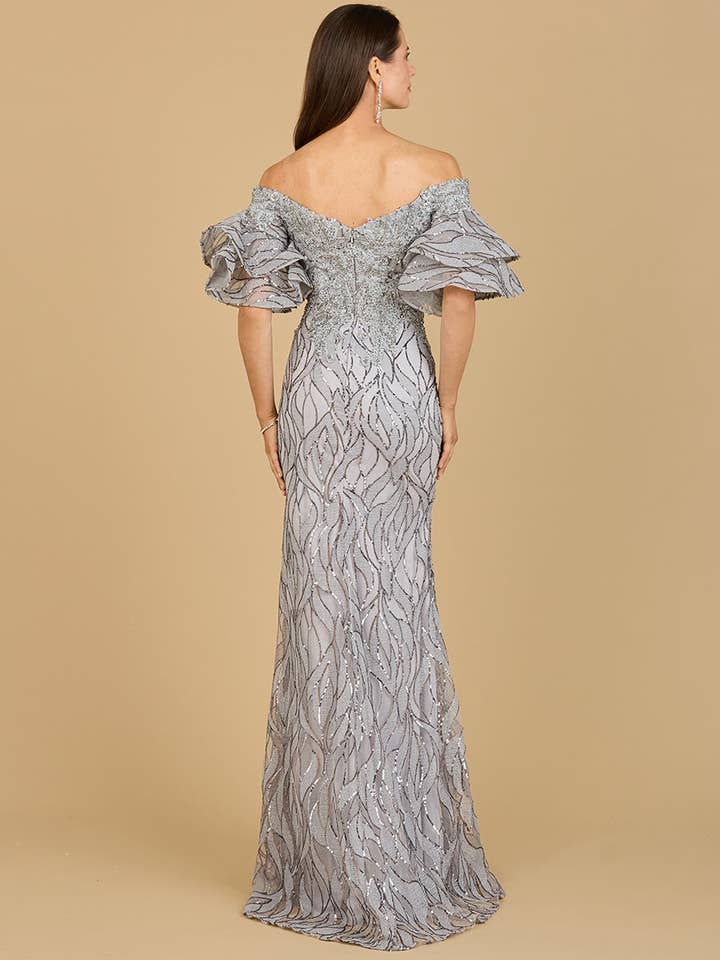 Lara New York - Wholesale Gown - Women's - Off Shoulder Mermaid Beaded Gown with Tiered Sleeves4